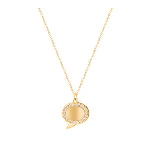 Bubble Plain Oval Diamond border Necklace in 14k Yellow Gold