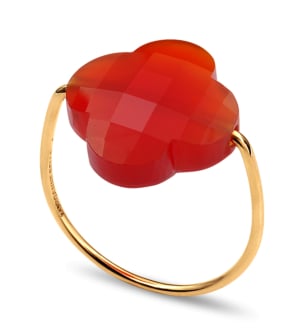 Morganne Bello Red Carnelian Clover Yellow Gold Ring