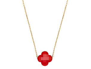Morganne Bello Red Carnelian Clover Yellow Gold Necklace
