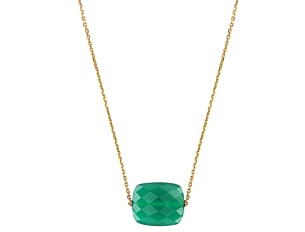 Morganne Bello Green Agate Cushion Oversize Yellow Gold Necklace