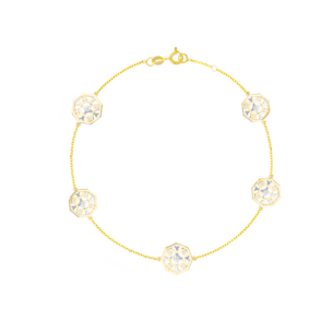 Al Qasr Al Jali Five Charms (Octagonal-Shaped)  Diamond Tin-Cup-Bracelet in 18K Yellow and White Gold 