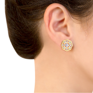 Al Qasr  Al Jali (Octagonal-Shaped) Diamond Earrings in 18K White and Yellow Gold