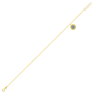 Amelia Athens 18k Yellow Gold Anklet with Blue and White Mother of Pearl