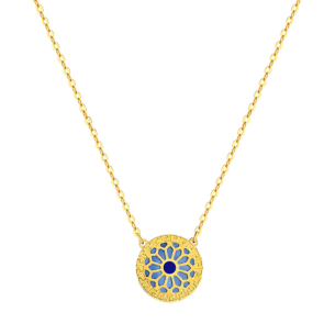 Amelia Athens 18k Yellow Gold Necklace with Blue and White Mother of Pearl