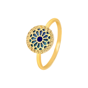 Amelia Athens 18k Yellow Gold Ring with Blue and White Mother of Pearl