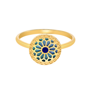Amelia Athens 18k Yellow Gold Ring with Blue and White Mother of Pearl