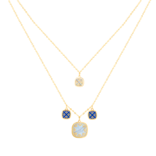 Amelia Granada Coloured Mother Of Pearl Double Sided Layerd Necklace in 18K Yellow Gold 