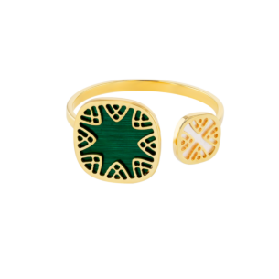 Amelia Alhambra Palace Coloured Mother Of Pearl Ring Two Square Motifs in 18K Yellow Gold 
