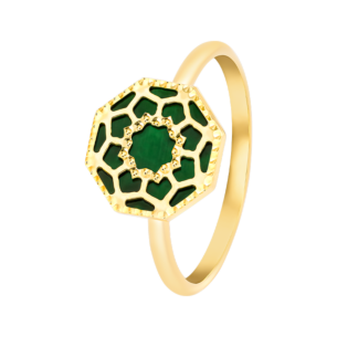 خاتم أميليا مراكش من الذهب الأصفر عيار 18 قيراط مرصع بعرق اللؤلؤ الأخضر