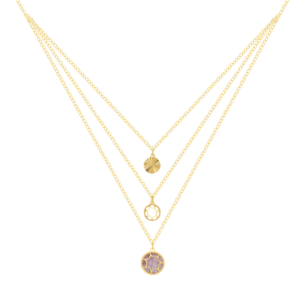 Amelia Roma Trio Layered Necklace 18K Yellow Gold With Pink White Mother Of Pearl