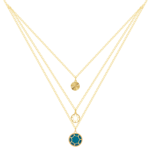 Amelia Roma Trio Layered Necklace 18K Yellow Gold With Turquoise Blue  Mother Of Pearl