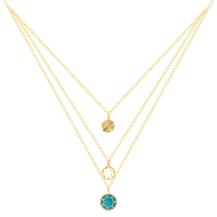 Amelia Roma Trio Layered Necklace 18K Yellow Gold With Turquoise Blue  Mother Of Pearl