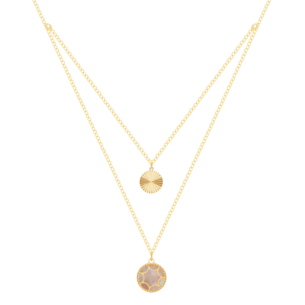 Amelia Roma Double Layer Necklace 18K Yellow Gold With Pink White Mother of Pearl