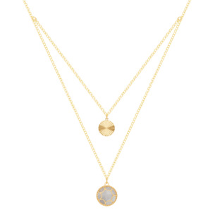 Amelia Roma Double Layer Necklace 18K Yellow Gold With Pink White Mother of Pearl