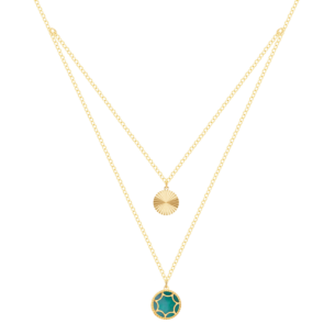 Amelia Roma Double Layer Necklace 18K Yellow Gold With Turquoise  Blue Mother of Pearl