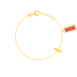 Amelia Large Rectangle Two Faced Charm & T Bar 18K Yellow Gold anklet  