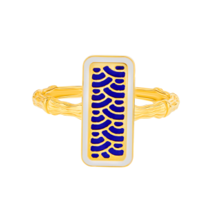 Amelia Blue Rectangle Single Motif 18K Yellow Gold Ring 