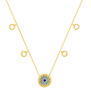 Amelia Athens 18k Yellow Gold Necklace with Blue and White Mother of Pearl