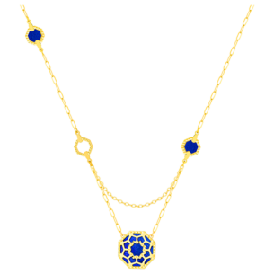 Amelia Marrakesh 18k Yellow Gold Necklace with Blue and Green Mother of Pearl