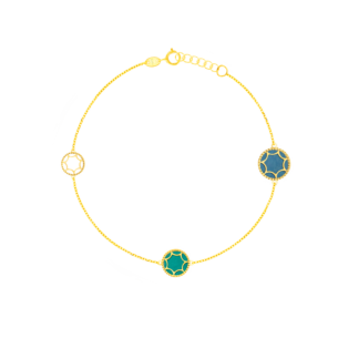 Amelia Roma Double Motif  Bracelet in 18K Yellow Gold With Turquoise Beige & Green Mother of Pearl 