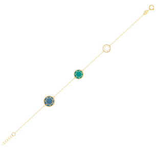 Amelia Roma Double Motif  Bracelet in 18K Yellow Gold With Turquoise Beige & Green Mother of Pearl 