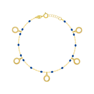 Amelia Athens 18k Yellow Gold Anklet with Blue and White Mother of Pearl