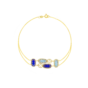Amelia Andalusia Coloured Mother Of Pearl Bracelet Six Motifs in 18K Yellow Gold 