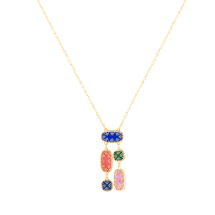 Amelia Granada Coloured Mother Of Pearl Double Sided Five Motifs Necklace in 18K Yellow Gold 