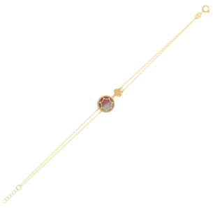 Amelia Roma Double Chain  Bracelet in 18K Yellow Gold With Pink White Mother of Pearl 