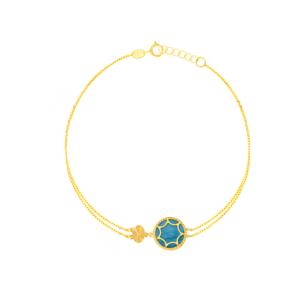 Amelia Roma Double Chain  Bracelet in 18K Yellow Gold With Turquoise Blue Mother of Pearl 