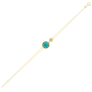 Amelia Roma Double Chain  Bracelet in 18K Yellow Gold With Turquoise Blue Mother of Pearl 