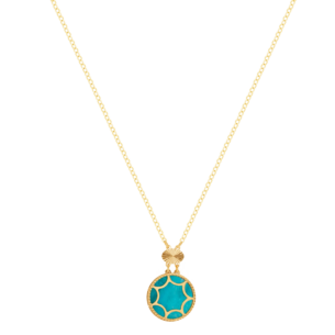 Amelia Roma Dual Motif Necklace 18K Yellow Gold With Turquoise Blue Coloured Mother Of Pearl 