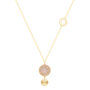Amelia Roma Dual Descending Motif Necklace 18K Yellow Gold With Pink White  Coloured Mother Of Pearl 