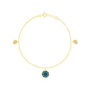 Amelia Roma Anklet in 18K Yellow Golf With Turquoise Blue Mother of Pearl 