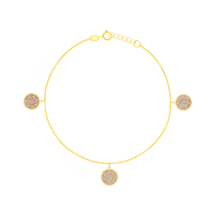 Amelia Roma Trio Anklet in 18K Yellow Golf With Pink White Mother of Pearl 