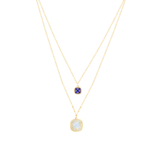 Amelia Sky Coloured Mother Of Pearl Two Layerd Necklace in 18K Yellow Gold 