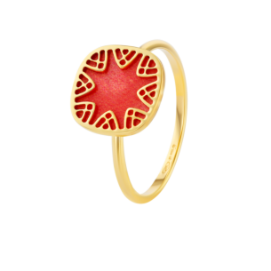 Amelia Sunrise Mother Of Pearl  Ring Big Square Motif in 18K Yellow Gold 
