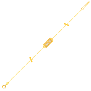 Amelia Tokyo Rectangle Shape Double T Bar Two Faced 18K Yellow Gold Bracelet