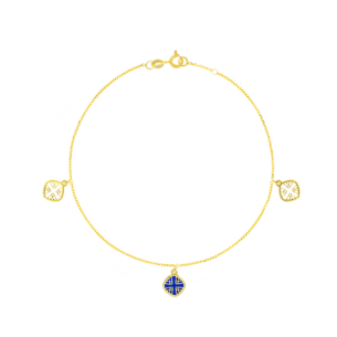 Amelia España Coloured Mother Of Pearl Anklet Three Motifs in 18K Yellow Gold 