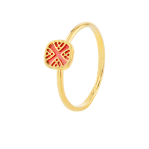 Amelia Sunrise Mother Of Pearl Ring  Small Square Motif in 18K Yellow Gold 