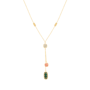 Amelia Alhambra Palace Coloured Mother Of Pearl Necklace Two Tassels in 18K Yellow Gold 