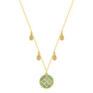 Amelia Versailles Two Sided Coloured Mother Of Pearl and Droplets 18K Yellow Gold Necklace 