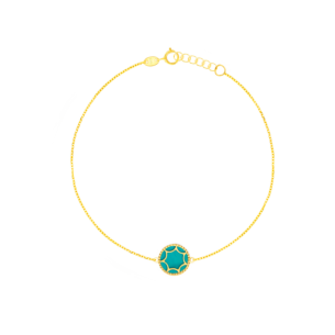 Amelia Roma Single Small Motif Bracelet 18K Yellow Gold With Turquoise Blue Mother Of Pearl