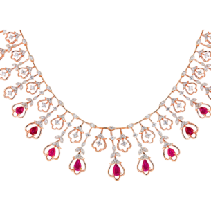 Ananya Diamond & Ruby Necklace & Earring in 18K Gold