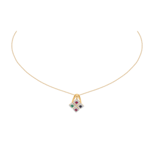 Ananya Diamond, Ruby, Emeral & Blue Sapphire Pendant chain & Earring in 18K Gold