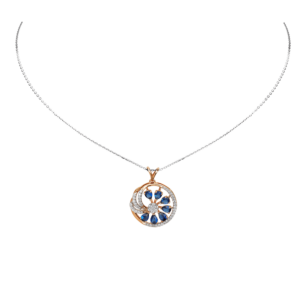 Ananya Diamond & Blue Sapphire Pendant chain & Earring in 18K Gold