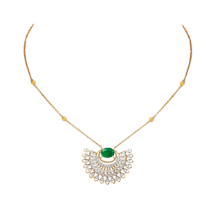 Ananya Diamond & Emerald Pendant chain & Earring in 18K Gold
