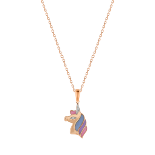 Children's Jewellery Ara Diamond Unicorn Rose Gold Necklace