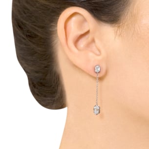 Palace Baguette Cut Long 0.3Carat Diamond Drop Earrings 18K White Gold 