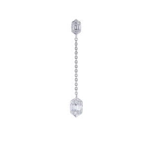 Palace Baguette Cut Long 0.3Carat Diamond Drop Earrings 18K White Gold 